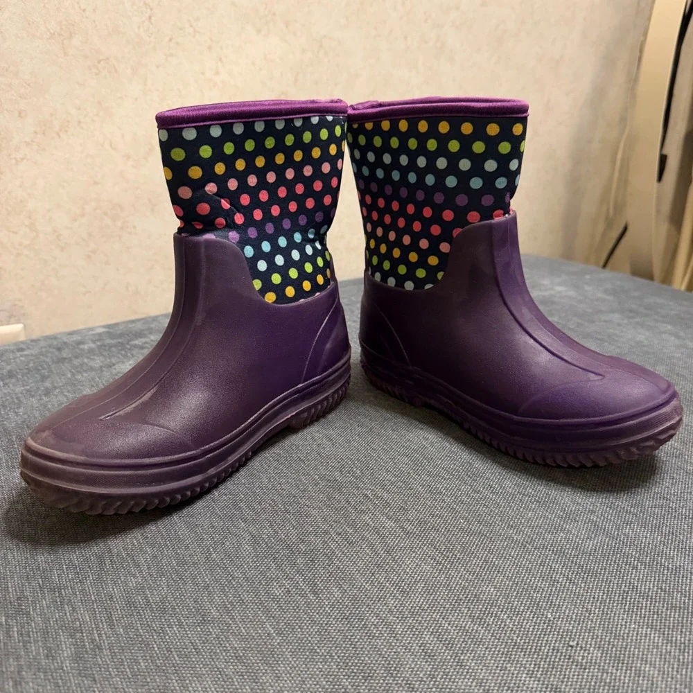 Western Chief Kid Purple Polka Dot Waterproof Rain Boots Size 13 Rubber Neoprene